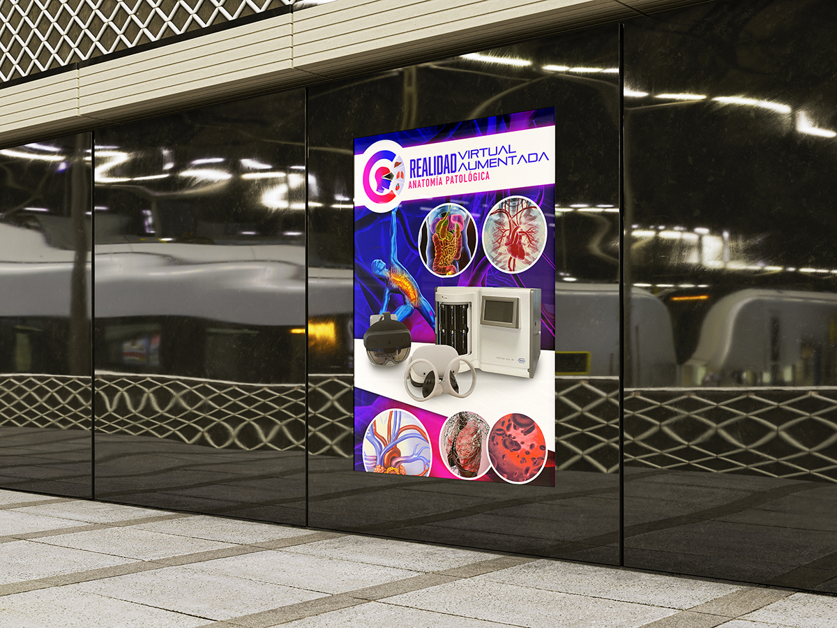 Ejemplo diseño de cartel de Logocrea® Ejemplo cartel Realidad Virtual y anatomía patológica de Junta de Andalucía. Diseño de Logocrea®
