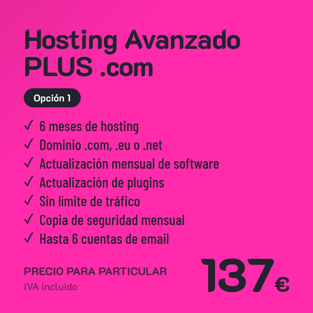 Hosting Avanzado PLUS .com Opción 1 · Particular