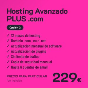 Hosting Avanzado PLUS .com Opción 2 · Particular