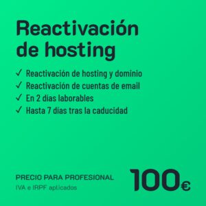 Reactivación hosting, dominio y cuentas de email · Profesional